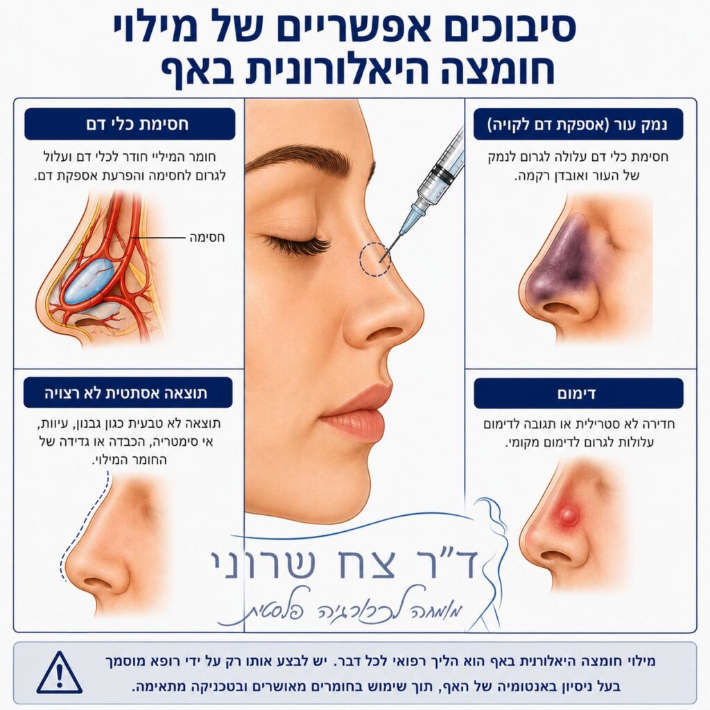 סיבוכים אפשריים של מילוי חומצה היאלורונית באף